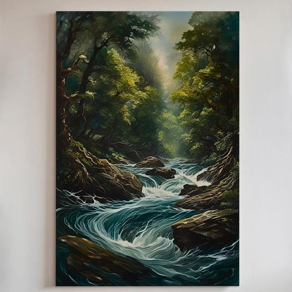 Mystical Forest River Canvas Print Or Poster Mountain Stream Nature Wall Art 201