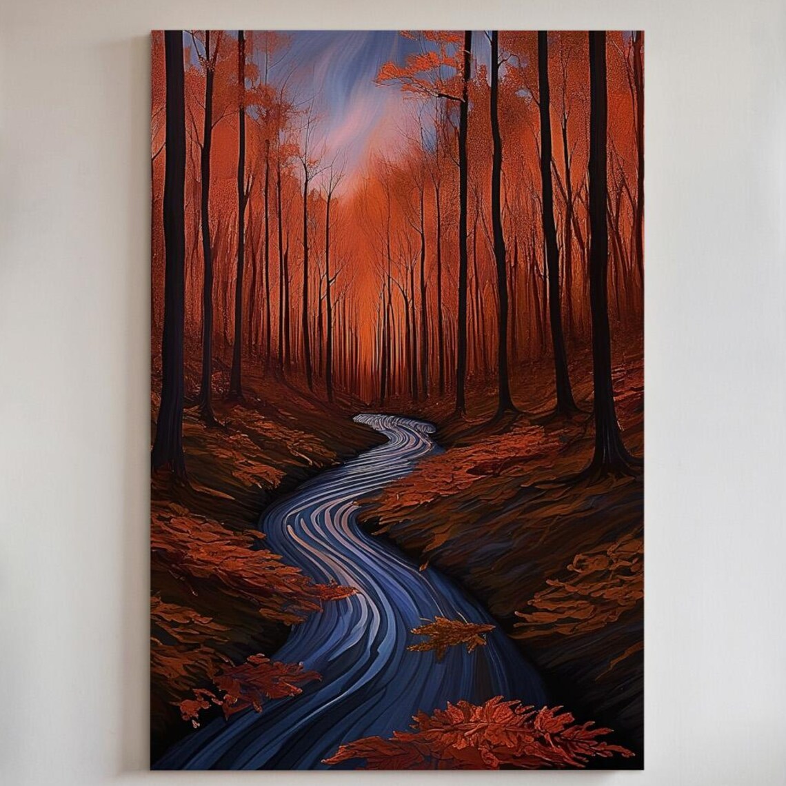 Autumn Forest Stream, Tranquil Fall Landscape Art Print