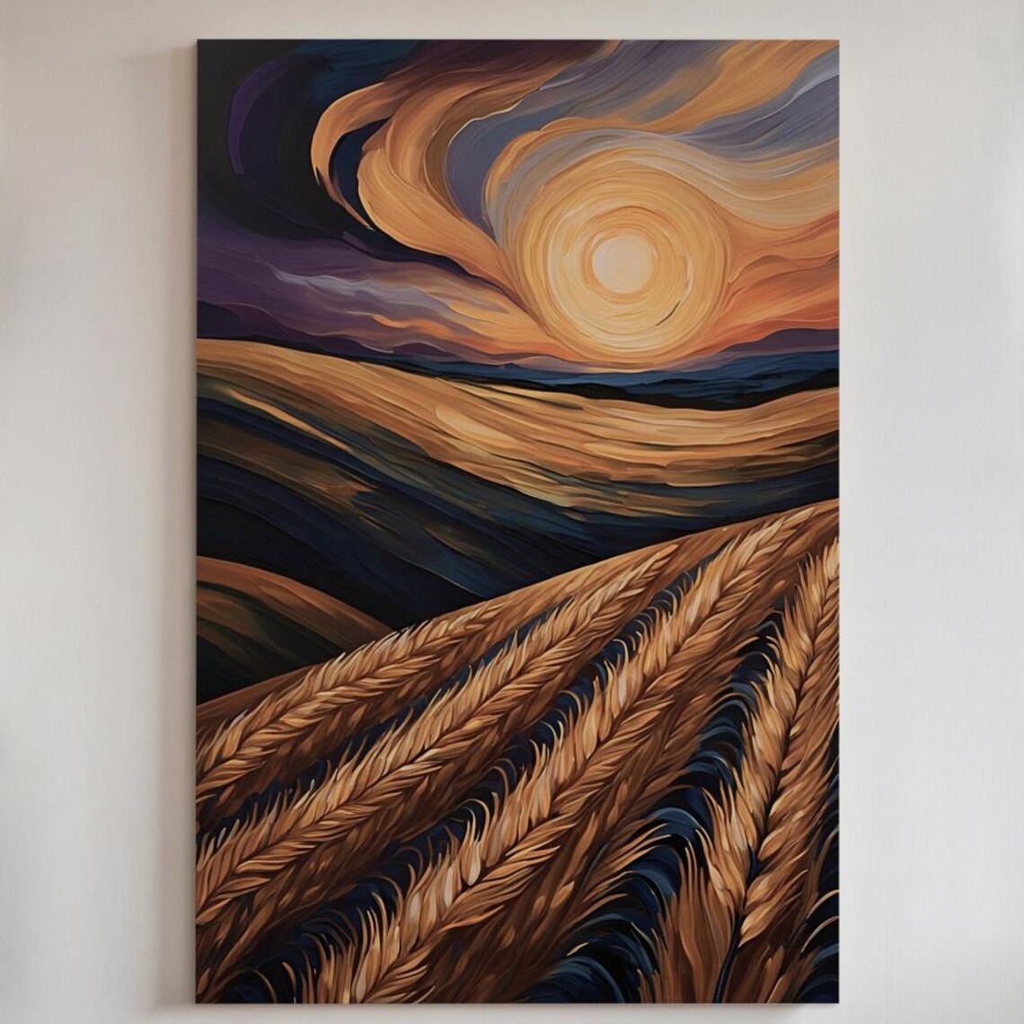 Wheat Field Sunset Art Print, Rolling Hills