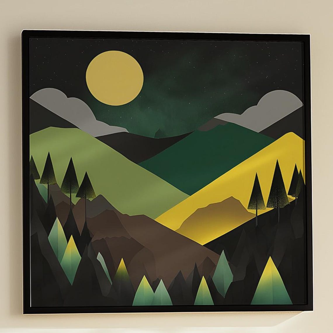 Geometric Moon Canvas Print Or Poster Modern Mountain Landscape Art 34
