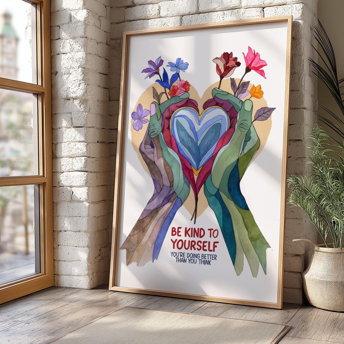 Be Kind To Yourself Watercolor Motivational Wall Art Self Care Quote Print Mental Health Decor - Image 7