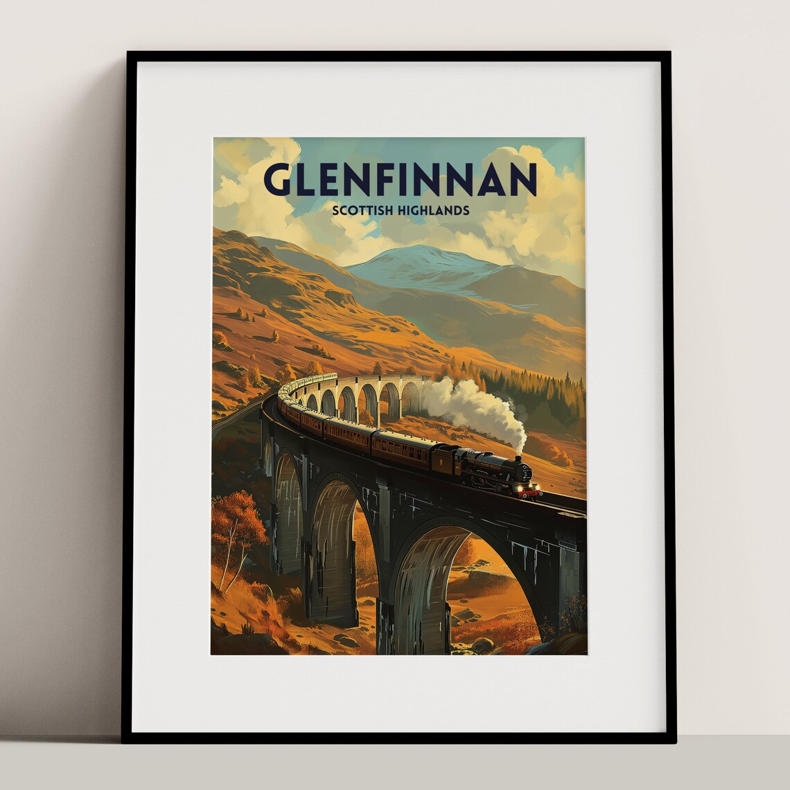 Glenfinnan Viaduct Steam Train Scottish Highlands Travel Poster