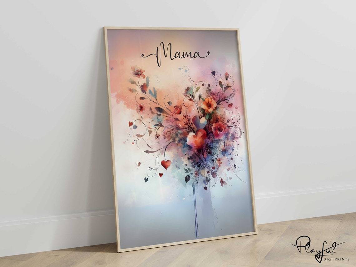 Mama Watercolor Floral Heart Painting Mothers Day Gift for Her Poster - Image 4