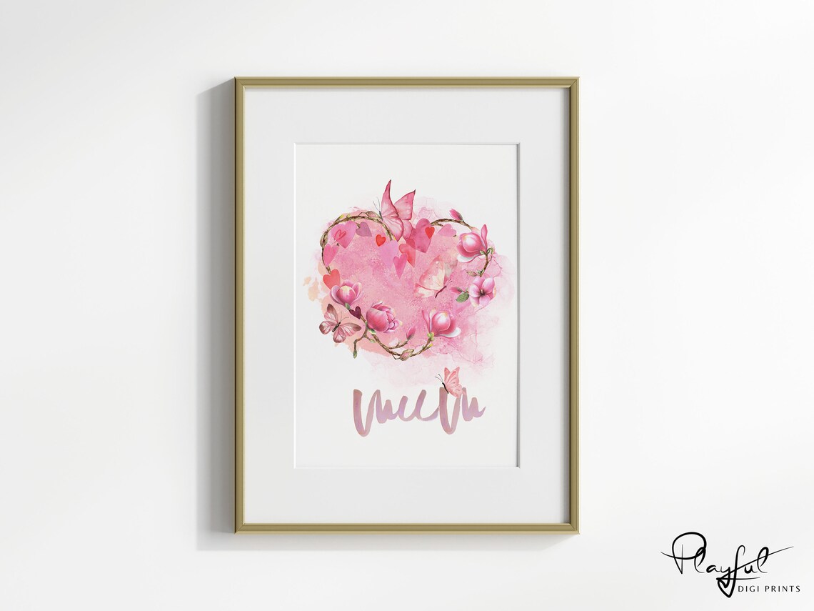 Mum Pink Watercolor Flower Heart Butterflies Mothers Day Gift Poster - Image 5