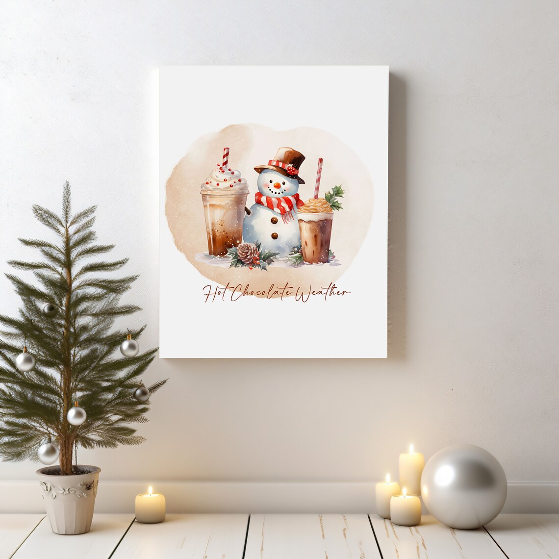 Cute Snowman Iced Cocoa Drinks Watercolor Christmas Holiday Poster - Image 4