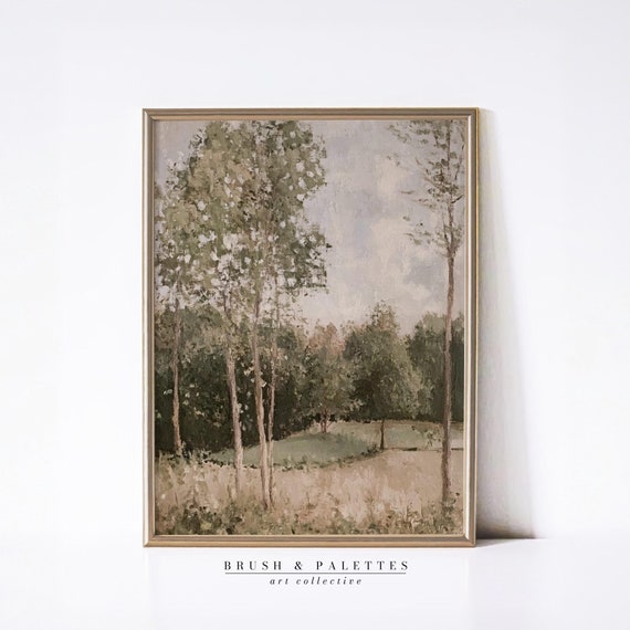Muted Forest Edge Print Minimalist Tree Landscape Wall Decor Soft Nature Art For Farmhouse Rustic Or Cottage Homes