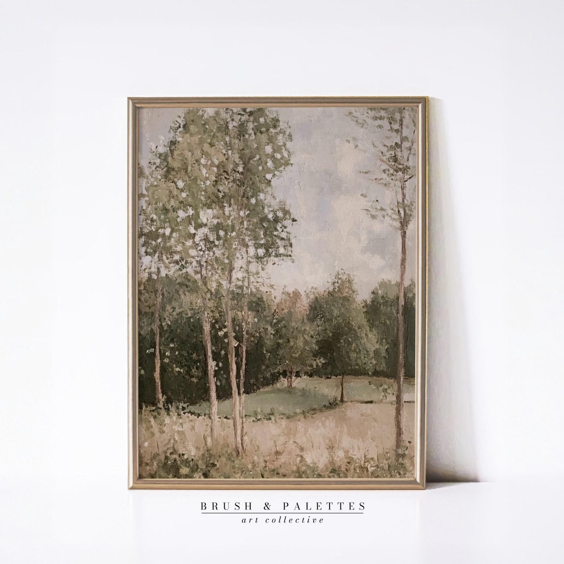 Birch Grove Impressionist Trees Soft White Meadow Painting Poster