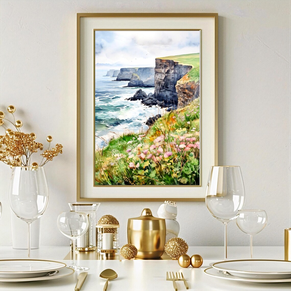Irish Cliffside Scene Watercolor Art Print, Home Decor - Image 3