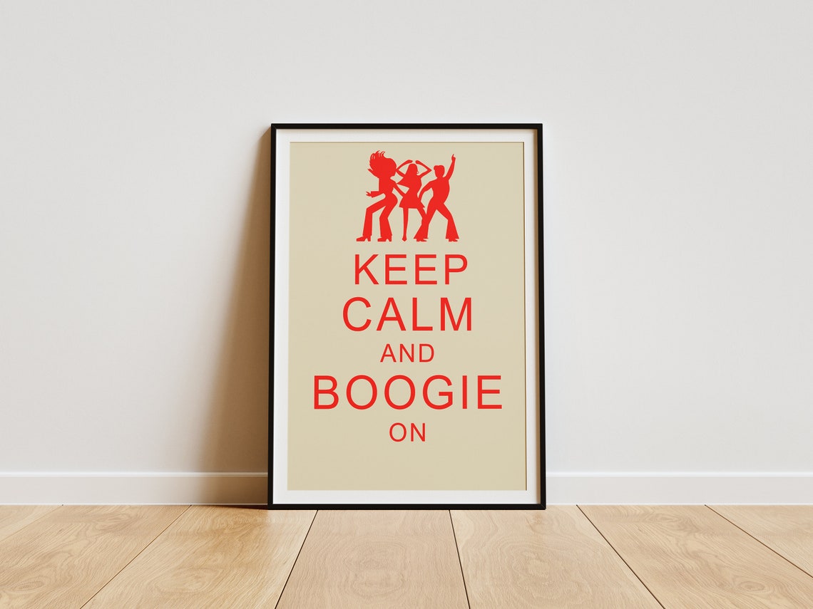 Keep Calm and Boogie On Retro 70s Disco Dancers Quote Poster - Image 3