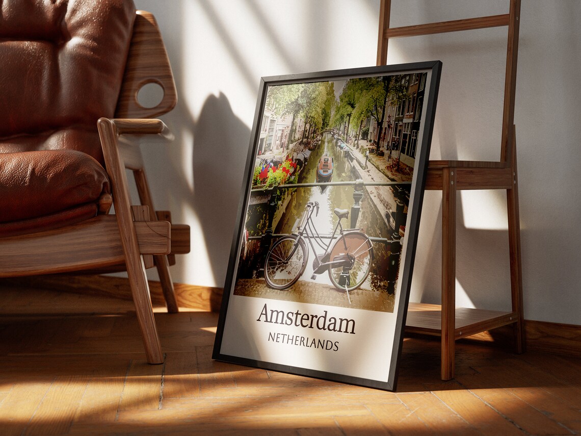Amsterdam Netherlands Canal Bridge Bicycle Photographic Art Poster - Image 2