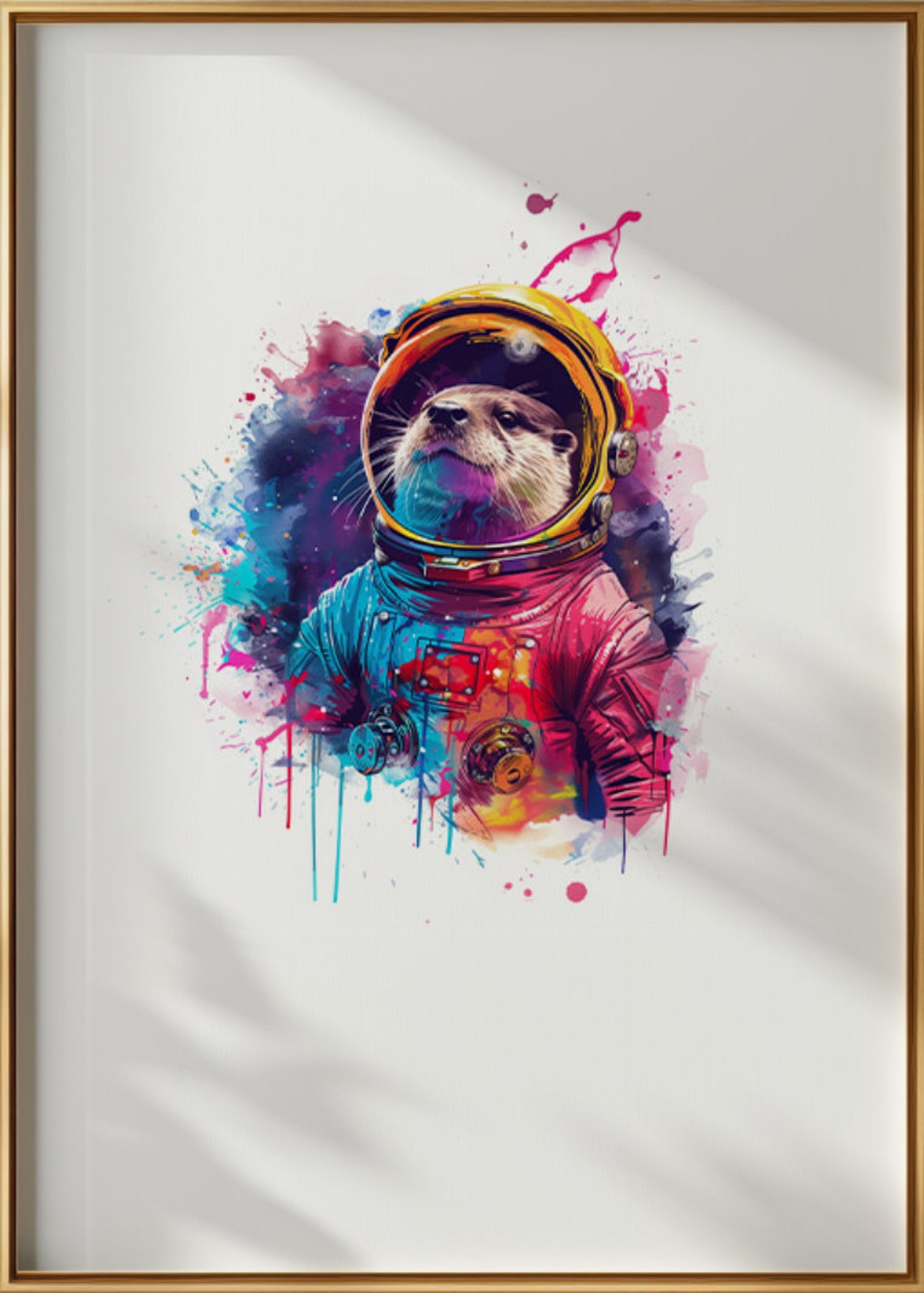 Cute Otter Astronaut Watercolor Diving Helmet Animal Art Poster - Image 3