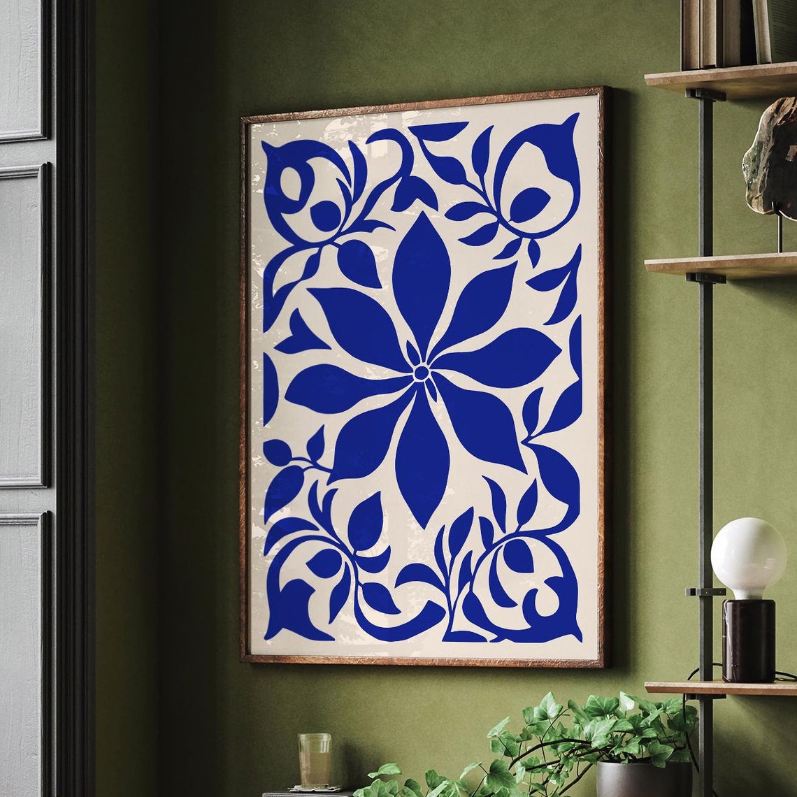 Indigo Floral Medallion Monochrome Tile Style Elegant Bloom Art Poster - Image 5