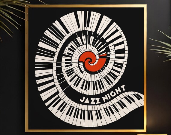 Jazz Night Spiral Piano Keyboard Bold Graphic Music Art Poster