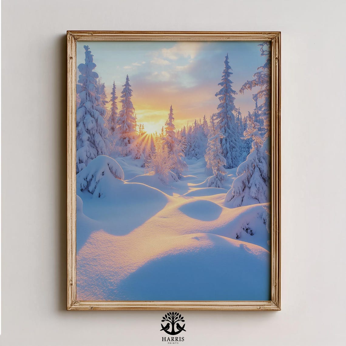 Winter Forest Sunrise Snowy Trees Golden Morning Light Art Print