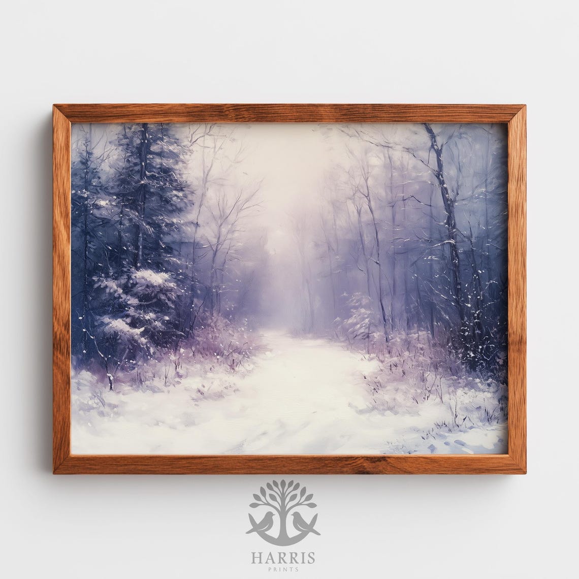 Snowy Forest Path Misty Winter Pines Peaceful Landscape Art Poster