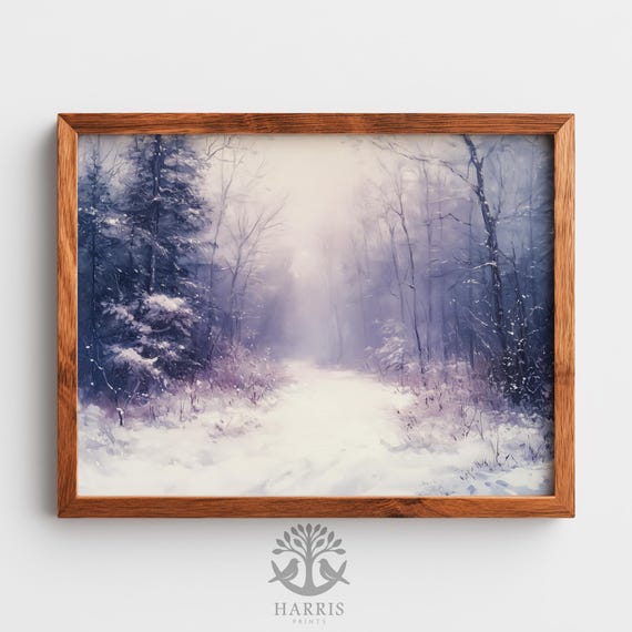 Moody Winter Forest Path Art Snowflakes Peaceful Scene Rustic Farmhouse Decor Cozy 580