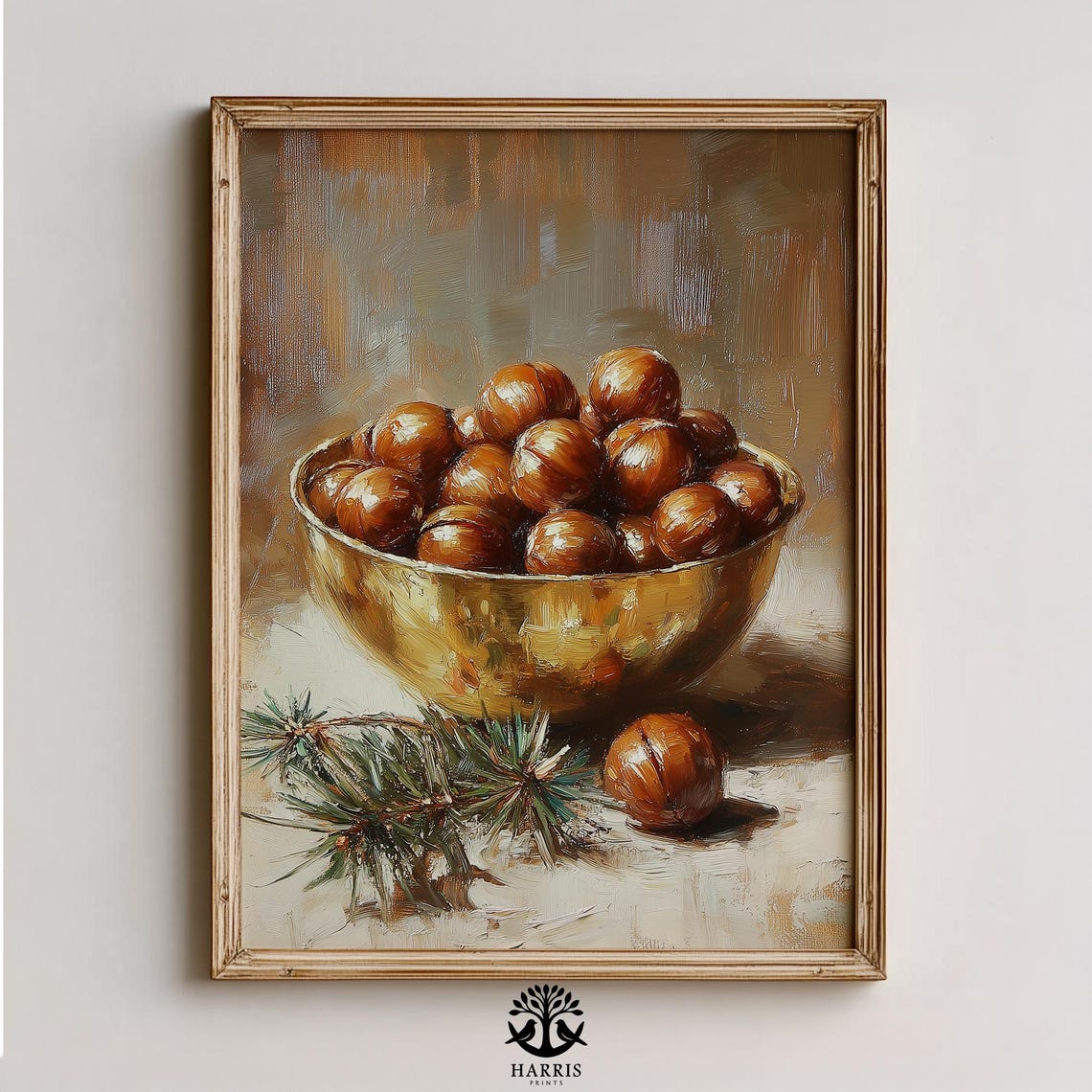 Roasted Chestnuts Golden Bowl Warm Rustic Fall Kitchen Painting Print