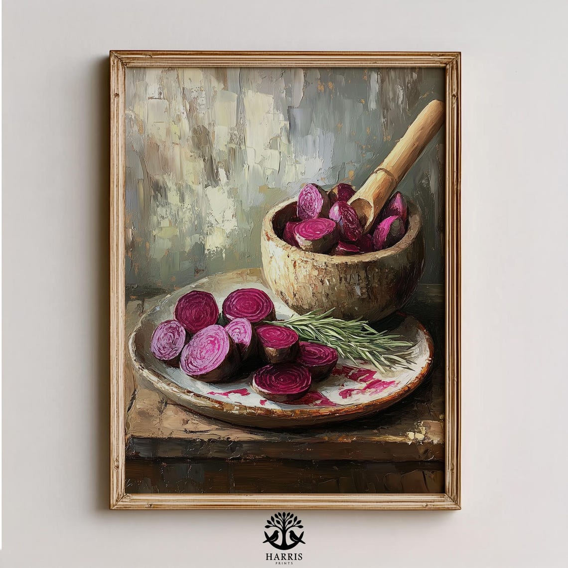 Rustic Sliced Beets With Wooden Mortar and Herbs Still Life Poster