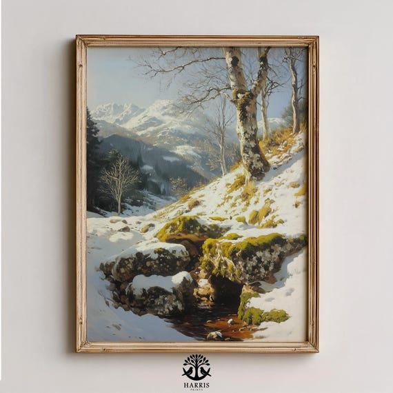 Rustic Mountain Landscape Late Winter Mossy Rocks Birch In Sunlight Serene Nature Scene Early Spring Wall Art 510