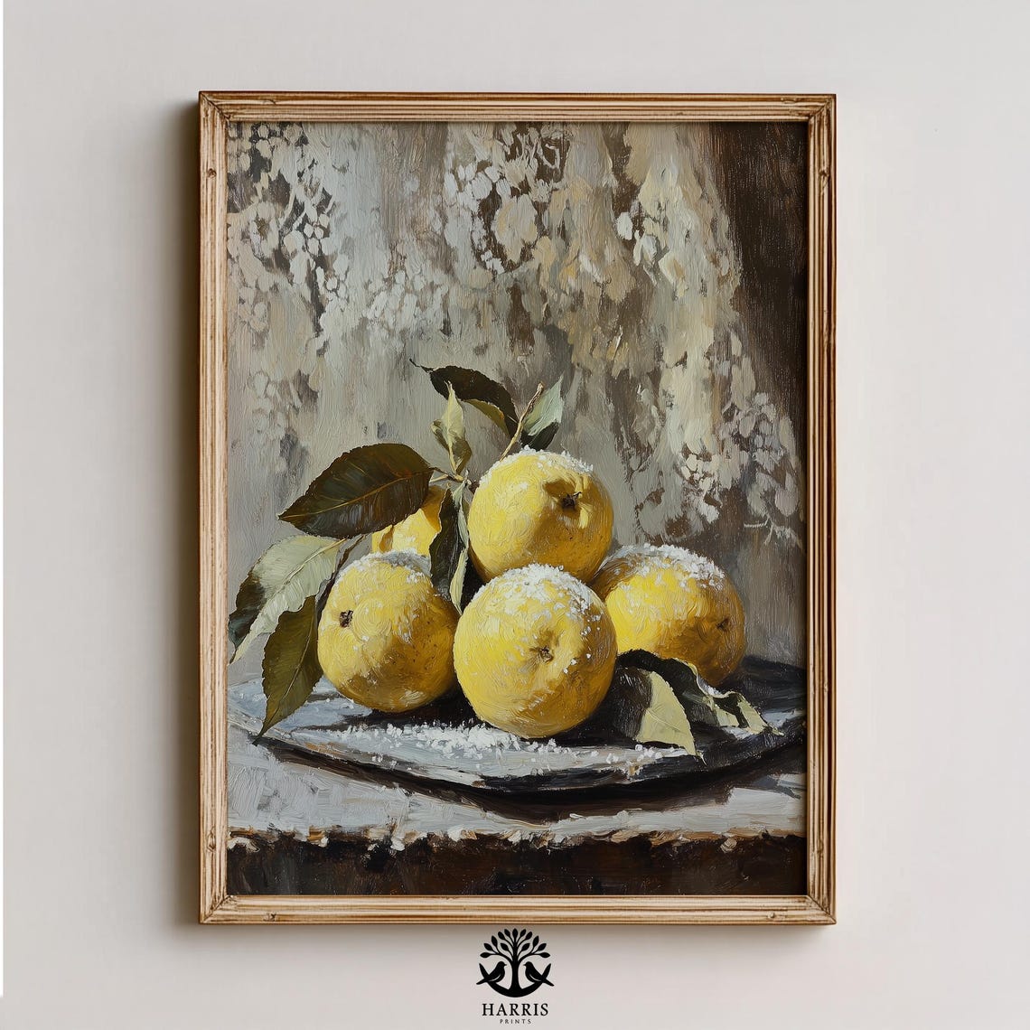 Frosted Lemons Still Life Citrus Vintage Kitchen Oil Painting Print