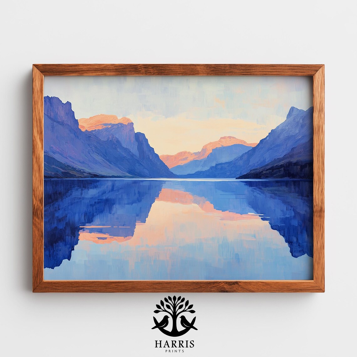 Patagonian Fjord Mirror Lake Calm Blue Mountain Landscape Wall Art
