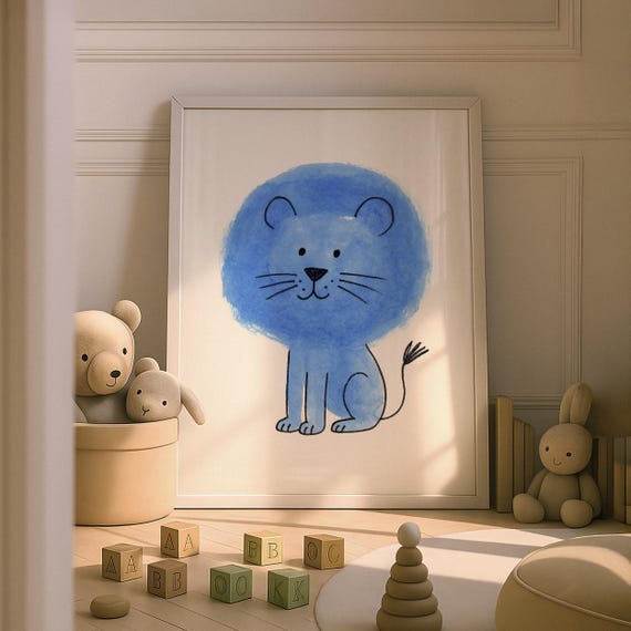 Cute Lion Nursery Wall Art Print Baby Animal Prints House Theme Kids Room Decor