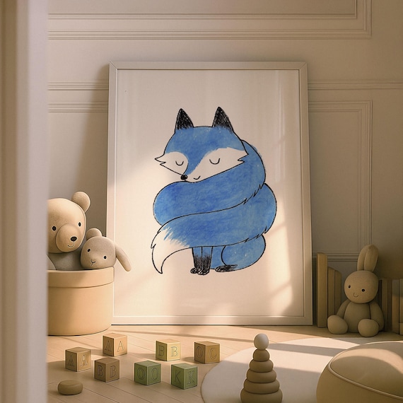 Cute Fox With Long Tail Kids Nursery Wall Art Baby Animal Prints Whimsical Illustration Theme Room Decor
