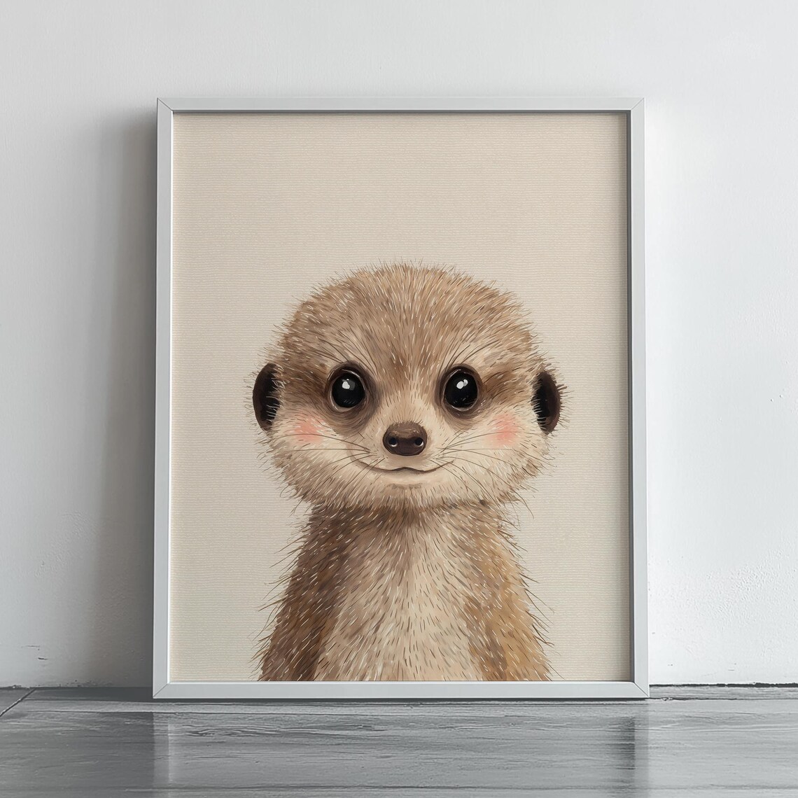 Adorable Baby Meerkat Watercolor Portrait Big Curious Eyes Nursery Art Poster