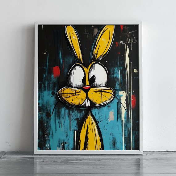 Modern Abstract Hare Vibrant Wall Art Colorful Rabbit Decor Contemporary Animal Painting Print For Home 261