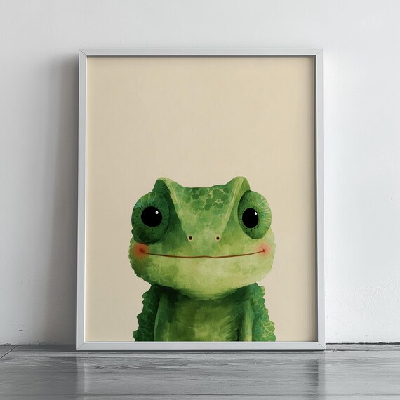 Smiling Baby Chameleon Portrait Poster for Kids Nursery Room Wall Decor