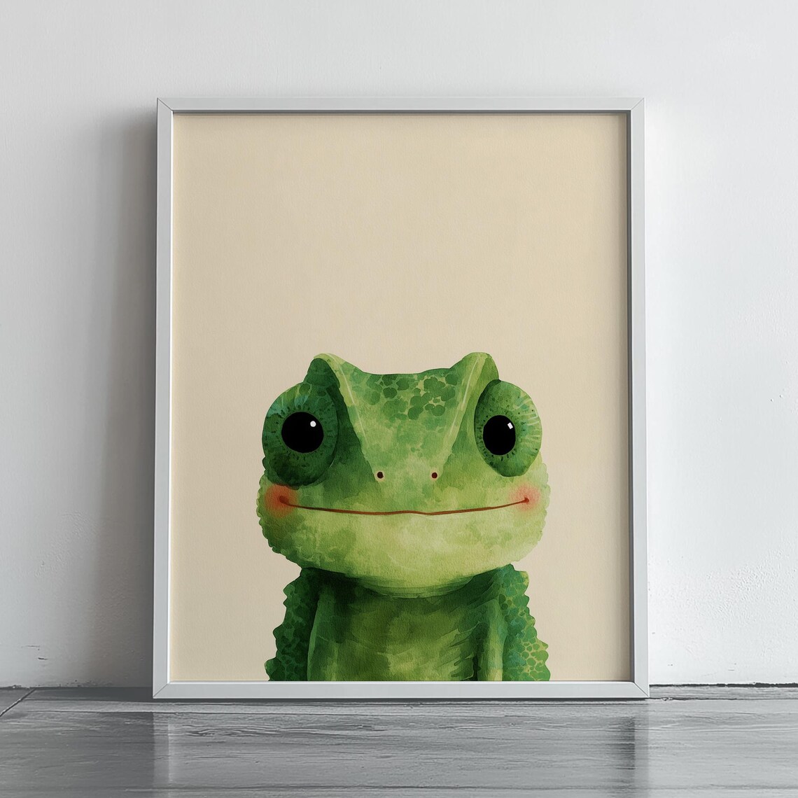 Smiling Baby Chameleon Portrait Poster for Kids Nursery Room Wall Decor