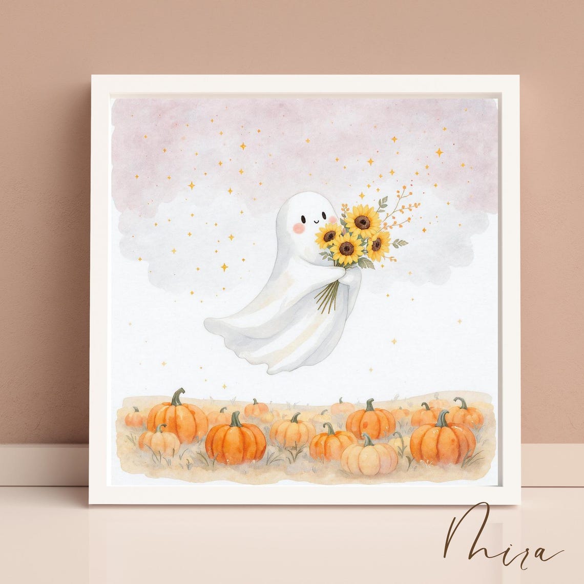 Watercolor Sunflower Print Pastel Halloween Wall Art Pdf