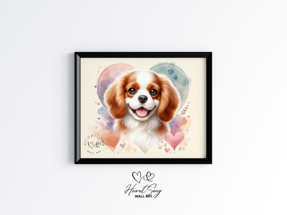 Cavalier Spaniel Puppy With Heart Vintage Dog Art Cozy Country Farmhouse Decor Moody Pet Portrait Print 279