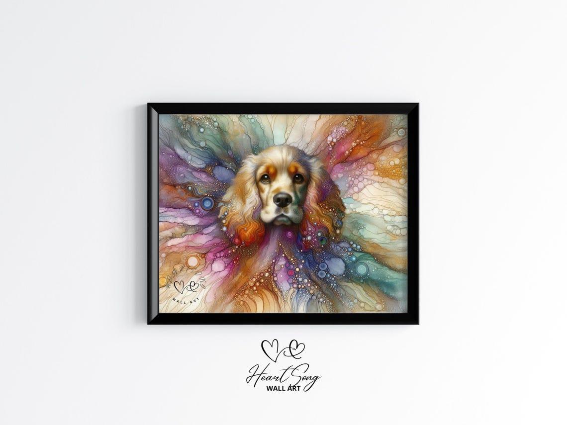 Cocker Spaniel Dog Colorful Abstract Alcohol Ink Portrait Wall Art