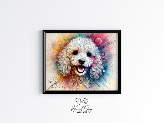 Poodle Colorful Abstract Art Vibrant Dog Portrait Watercolor Pet Wall Decor Rustic Painting 27