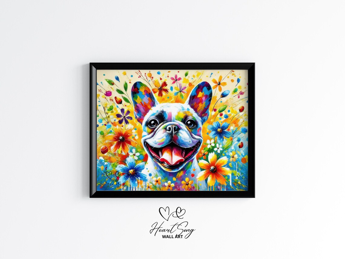 French Bulldog Dog Vibrant Colorful Abstract Floral Pet Poster