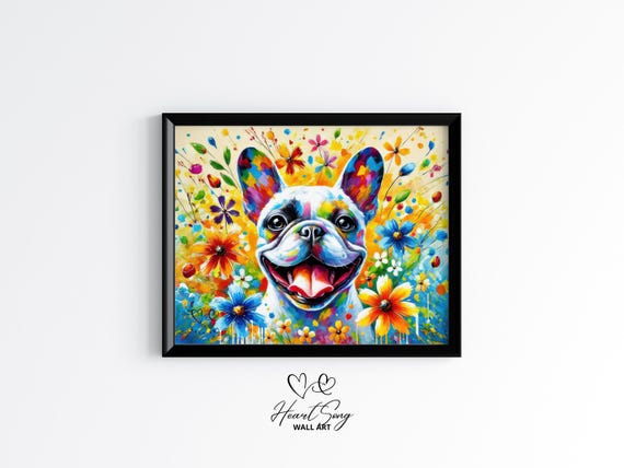 French Bulldog Painting Playful Colorful Dog Art Abstract Pet Portrait Bright Animal Wall Decor Artwork 97