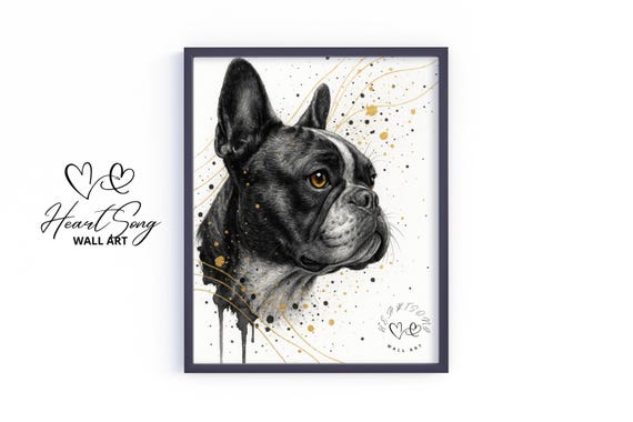 French Bulldog Wall Art Earthy Vintage Dog Painting Moody Splatter Decor Rustic Pet Portrait For Lovers 804