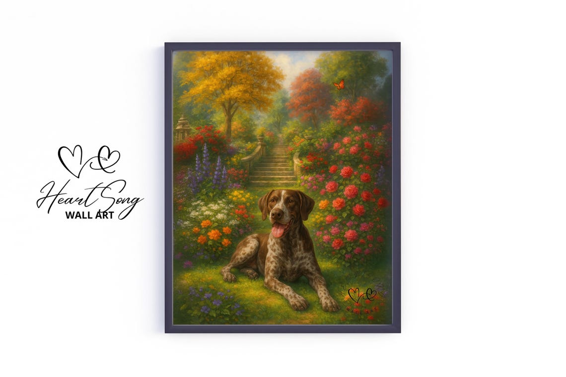 German Shorthaired Pointer Dog in Autumn Rose Garden Art Poster