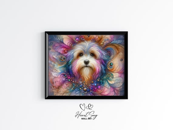 Havanese Dog Painting Rustic Abstract Wall Art In Modern Alcohol Ink Finish For Decor Lovers 889