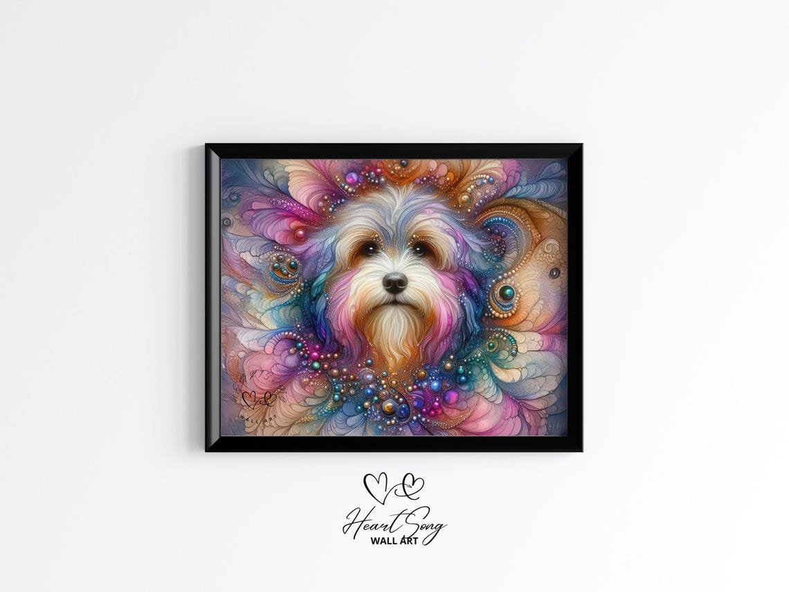 Havanese Dog Portrait Poster Colorful Abstract Alcohol Ink Artwork