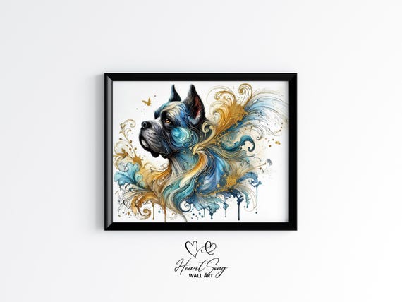 Cane Corso Dog Print Vintage Farmhouse Wall Art Rustic Alcohol Ink Painting Moody Home Decor 145