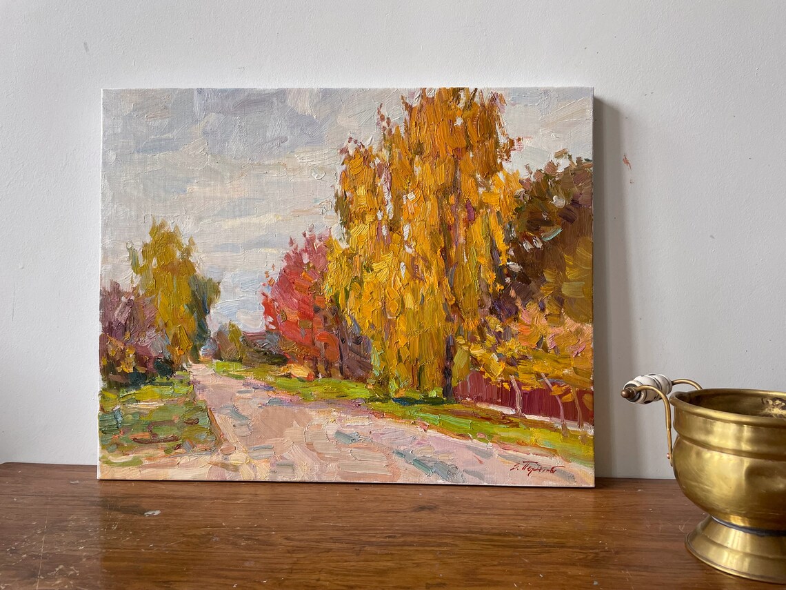 Autumn Country Road Colorful Trees Impressionist Oil Painting Scenery - Image 2