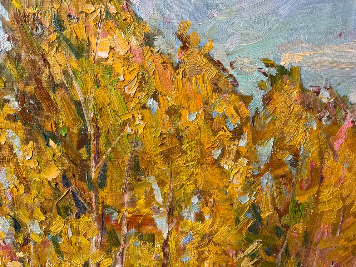 Autumn Birch Grove Golden Meadow Impressionist Oil Painting Landscape - Image 3