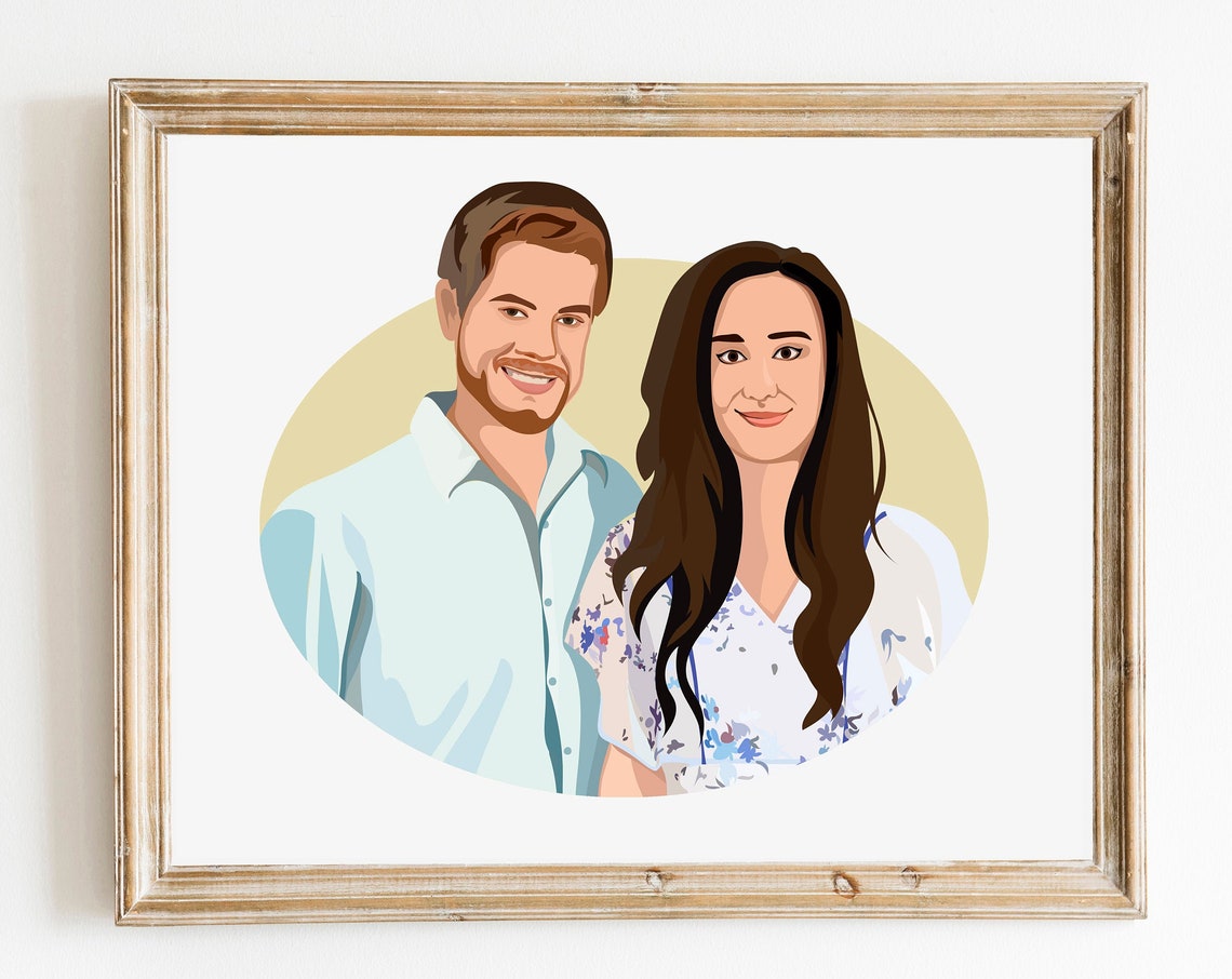 Custom Couple Portrait for Two Personalized Anniversary Gift Wall Art
