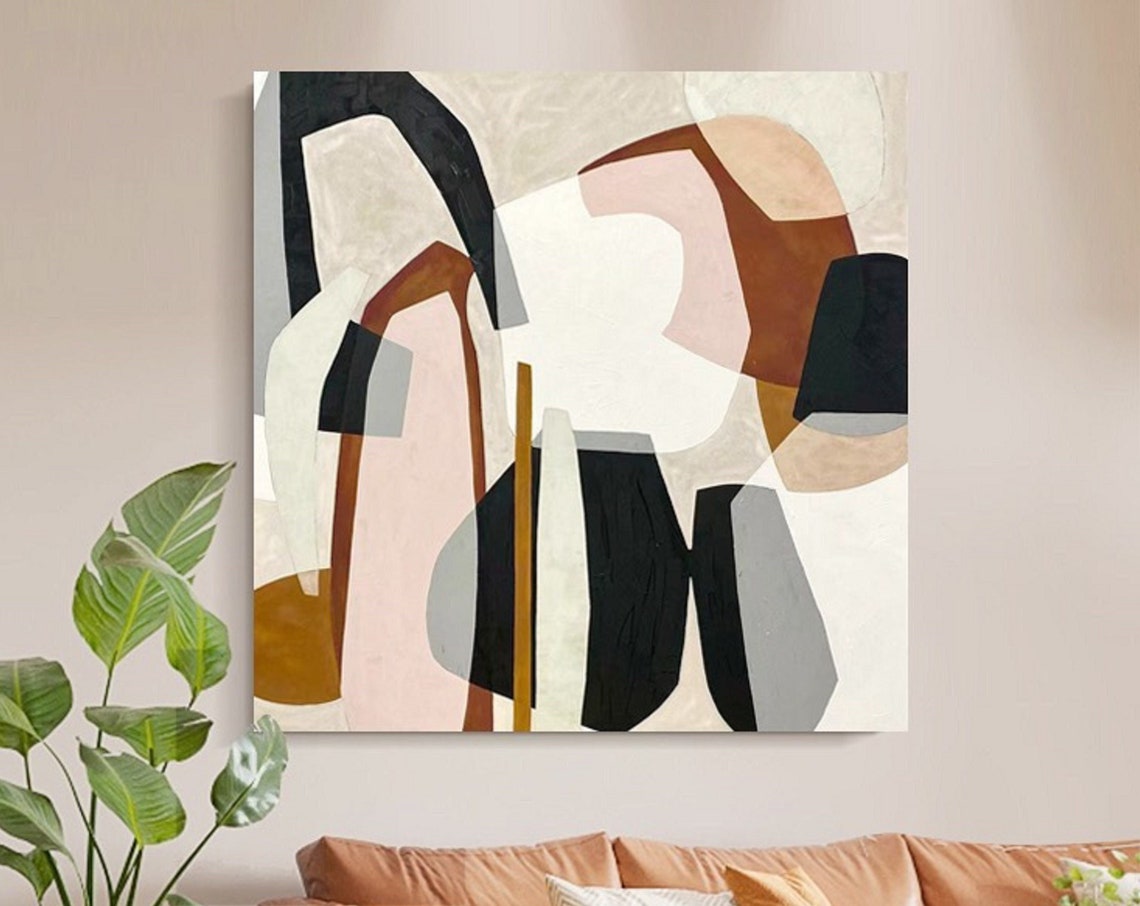 Blush Pink Rust Black Rounded Arch Shapes Abstract Art Poster