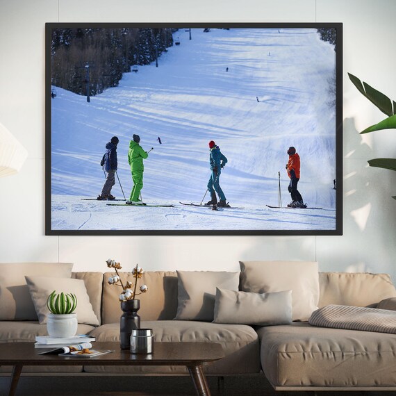 Vintage Apres Ski Group of Skier Friends Snowy Slope Photo Poster