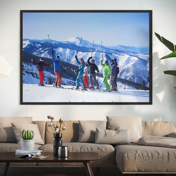 Group Of Skiers Celebrating On Sunny Snow Mountain Photo Poster