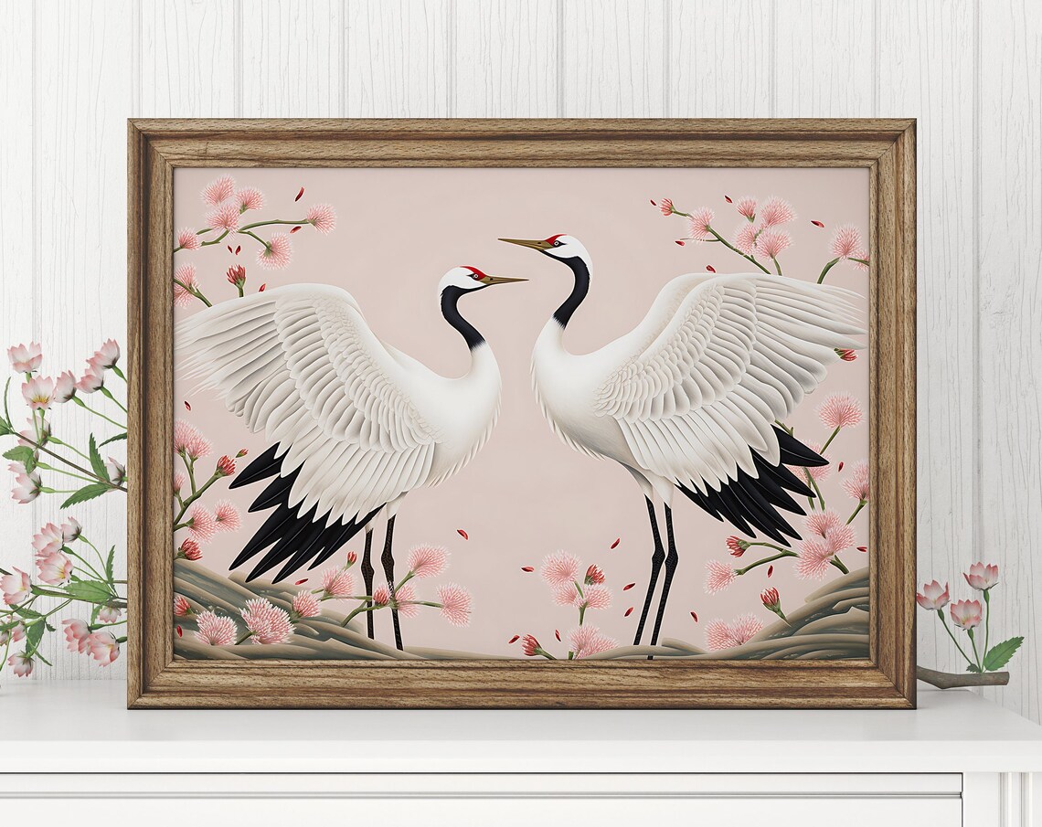 Japanese Crane Birds Illustration, Boho Art Print - Image 3