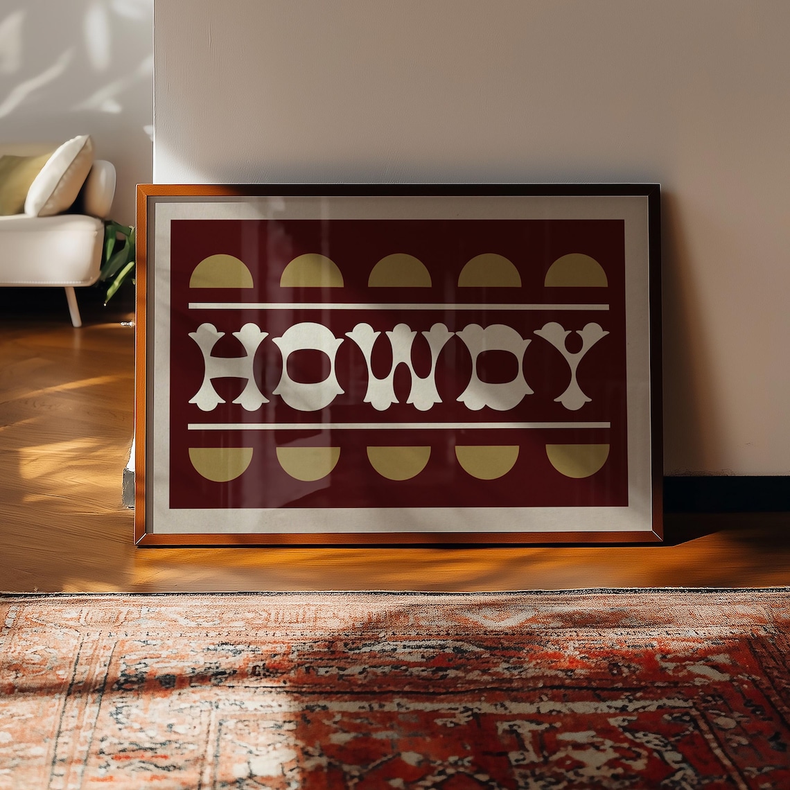 HOWDY Western Typography Maroon Gold Vintage Southern Wall Art Poster
